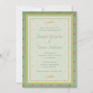 Invitation Mariage Vert aux pois roses