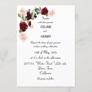 Invitation Mariage vert de la forêt rose de Bourgogne