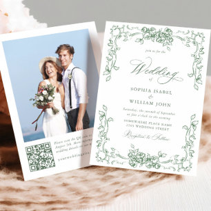 Invitation Mariage vert de la saison florale de la Renaissanc
