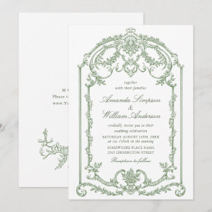 Invitation Mariage vert de l'âge orné victorien Grace Floral