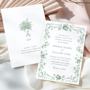 Invitation Mariage vert de l'âge orné victorien Grace Floral