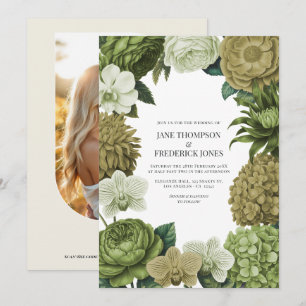 Invitation Mariage Vert de mousse, Brume de fougère et Pistac
