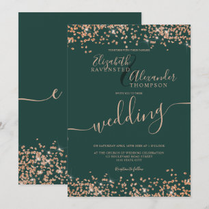 Invitation mariage vert de parties scintillant d'or rose chic