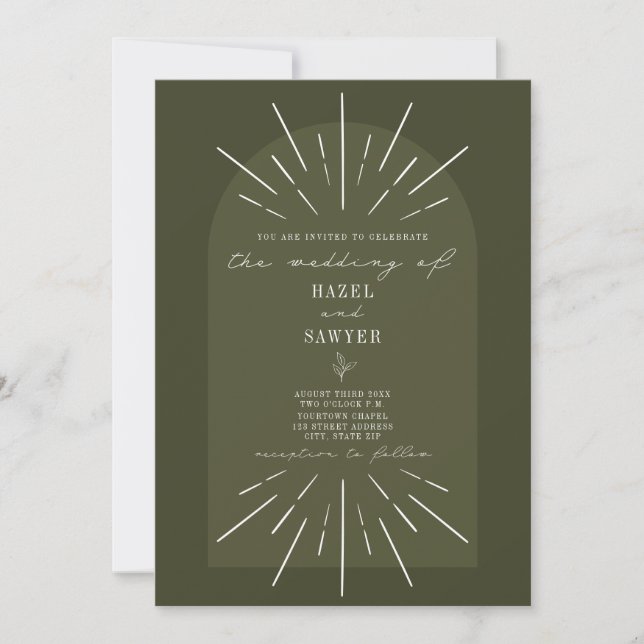 Invitation Mariage vert de script Arche d'art en ligne (Devant)