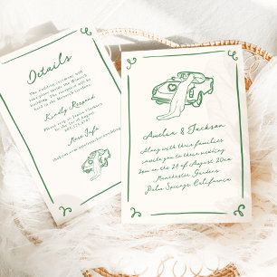 Invitation Mariage Vert Dessiné à la Main avec une touche de