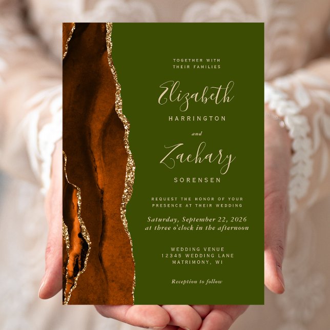 Invitation Mariage vert d'olive orange brûlé (Créateur téléchargé)
