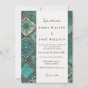 Invitation Mariage Vert Élégant Et Gras Détaillé Motif