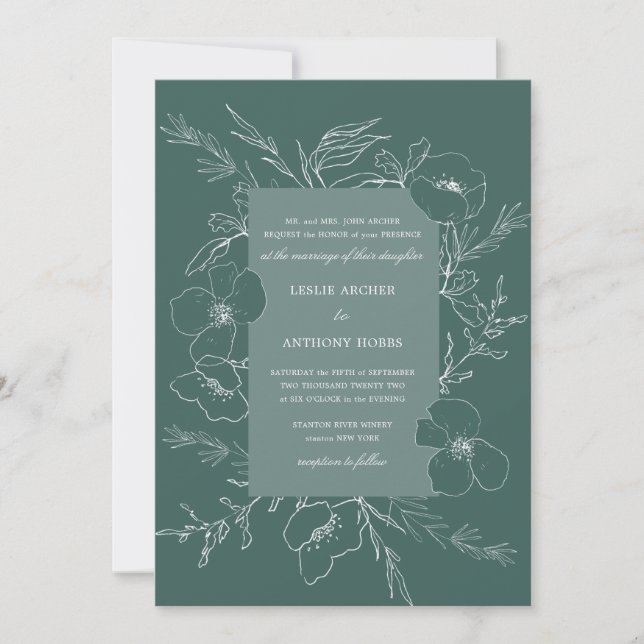 Invitation Mariage vert émeraude à la main (Devant)