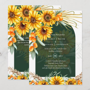 Invitation MARIAGE vert émeraude de la laiton BOHO Sunflowers