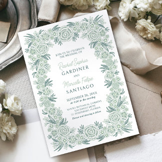 Invitation Mariage vert émeraude de la Monnaie de Sage Floral