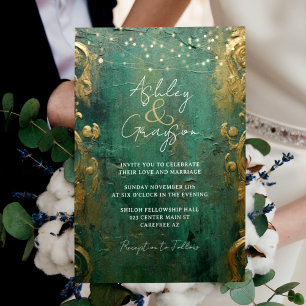 Invitation Mariage Vert Émeraude et Or