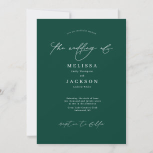 Invitation Mariage vert émérite minimaliste scénarisé