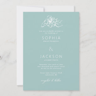 Invitation Mariage vert en mousse de mer en fleur simple