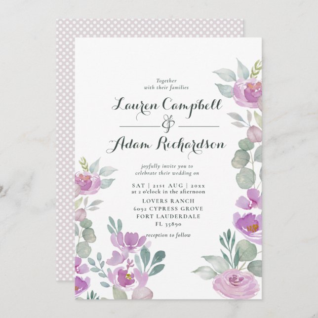Invitation Mariage vert Eucalyptus rose Rustique (Devant / Derrière)