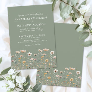 Invitation Mariage Vert Floral aux Fleurs Sauvages
