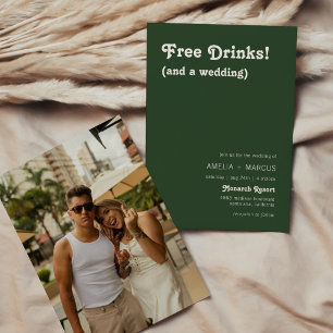 Invitation Mariage Vert Foncé Boissons Gratuites Chic Rétro M