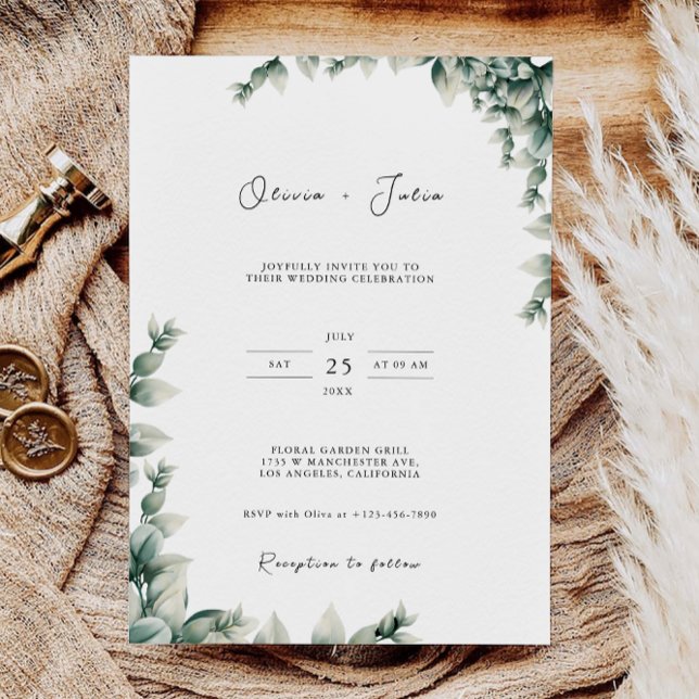 Invitation Mariage vert invite Modèle (Greenery Wedding Invites Template)