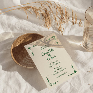 Invitation Mariage vert maquis rétro manuscrit