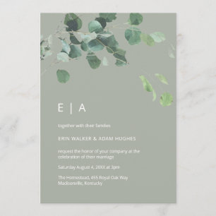 Invitation mariage vert moderne feuille de l'eucalyptus Water