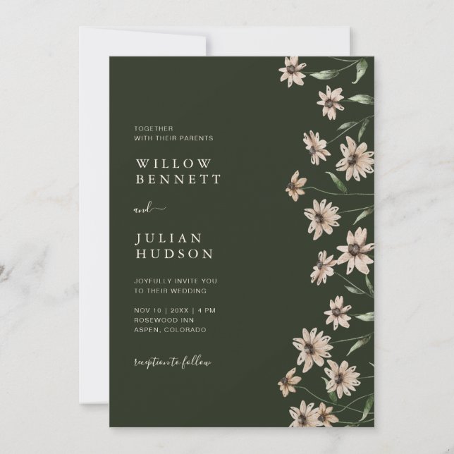 Invitation Mariage Vert Moderne Tout En Un (Devant)