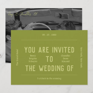 Invitation Mariage vert monochrome rétro