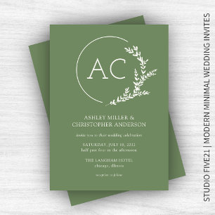 Invitation Mariage vert Muet de cadre de feuillage moderne