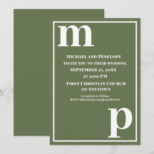 Invitation Mariage vert olive de Monogram mignon tendance