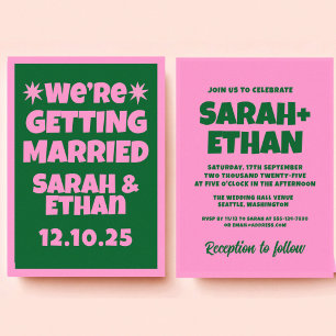 Invitation Mariage vert rose funky rétro