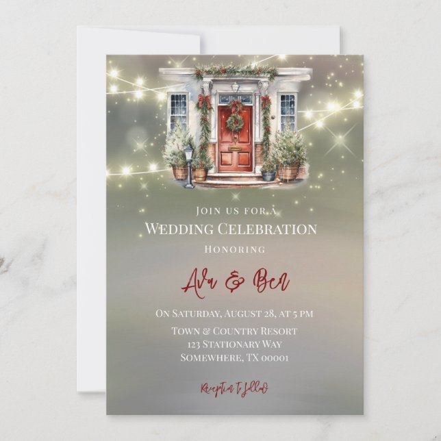 Invitation Mariage vert rouge Berry Décor Porte claire (Devant)