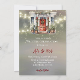Invitation Mariage vert rouge Berry Décor Porte claire