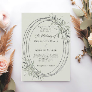 Invitation Mariage vert Sage argent vert