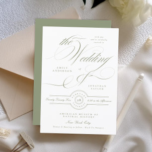 Invitation Mariage Vert Sage Calligraphie Classique Formel