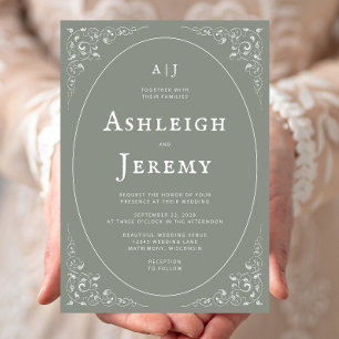 Invitation Mariage Vert Sauge Feuillage Vintage
