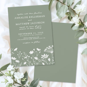 Invitation Mariage Vert Sauge Fleur Sauvage