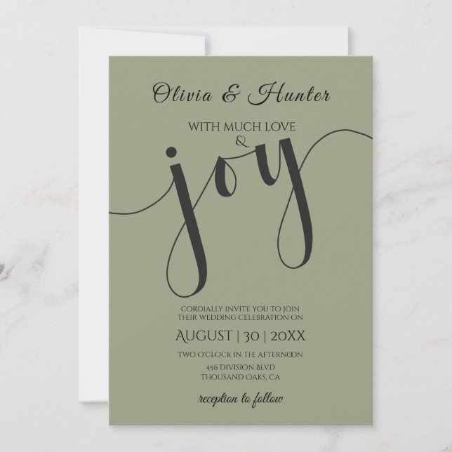 Invitation Mariage, Vert Sauge, Typographie, Script,  (Devant)