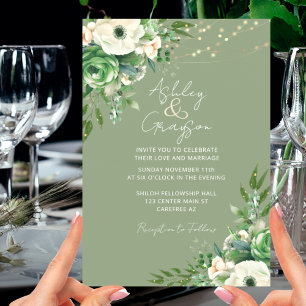 Invitation Mariage vert simple à la surface de floraison