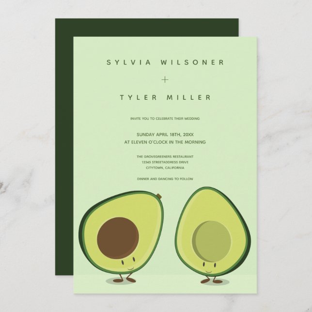 Invitation Mariage vertical vert Avocados illustré (Devant / Derrière)