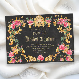 Invitation Mariage victorien floral orné doré pour enterremen
