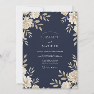 Invitation Mariage Vigne Crème Navy