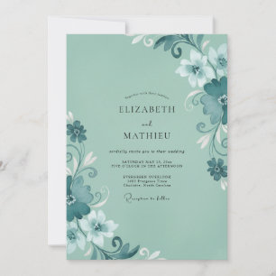 Invitation Mariage Vigne Teal Aqua Pressée