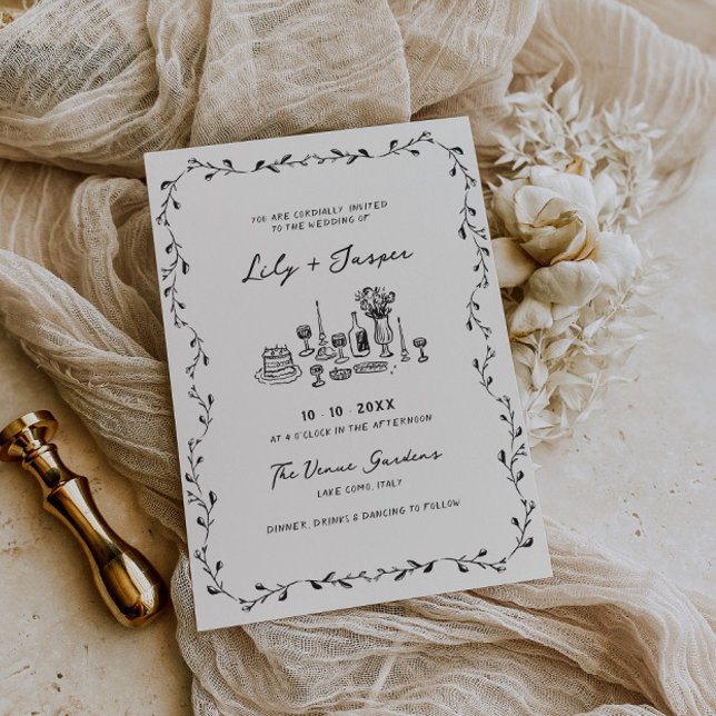 Invitation Mariage Vignes Dessinées à la Main au Charbon de B (Créateur téléchargé)