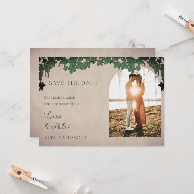 Invitation Mariage Vignoble Enregistrer La Date (Devant/Arrière en situation)