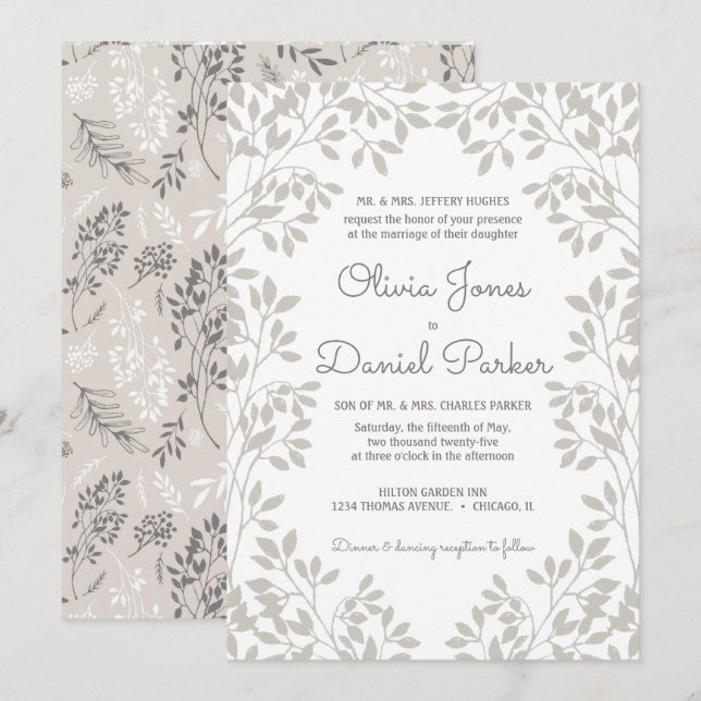 Invitation Mariage vintage à cadre feuillet (Devant / Derrière)