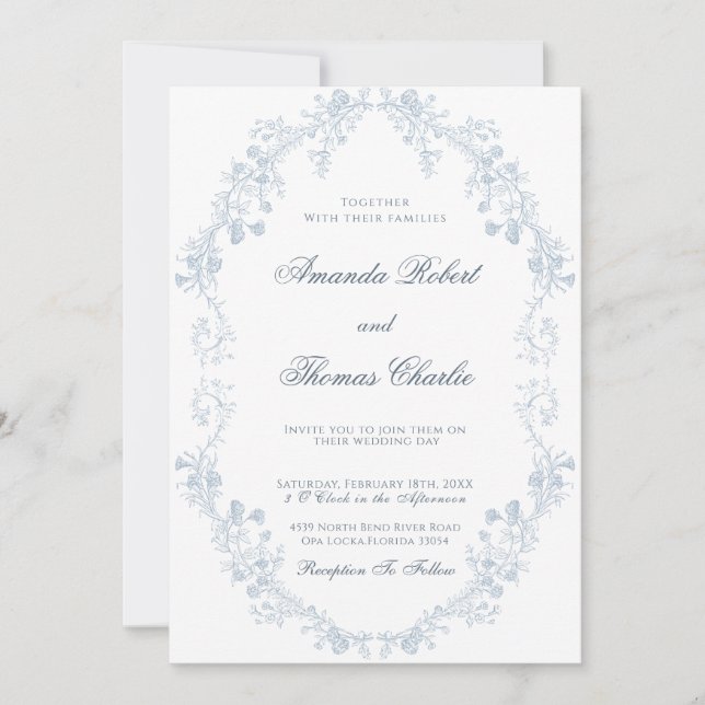 Invitation Mariage vintage à fleurs (Devant)