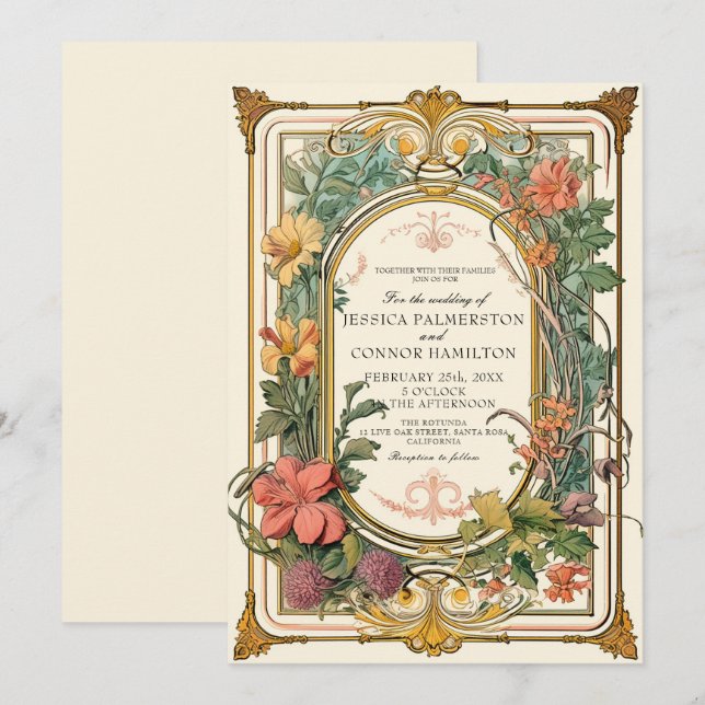 Invitation Mariage Vintage à la crème (Devant / Derrière)