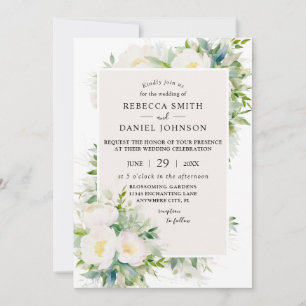 Invitation Mariage Vintage aquarelle Pivoines Blanches