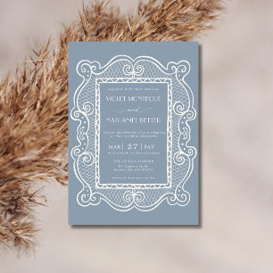 Invitation Mariage Vintage Argenté et Dentelle Blanche Old Mo