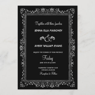Invitation Mariage Vintage Art déco noir et blanc