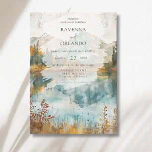 Invitation Mariage Vintage Automne Montagne Lac
