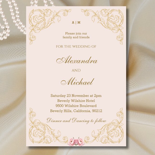 Invitation Mariage Vintage baroque rose beige (Créateur téléchargé)
